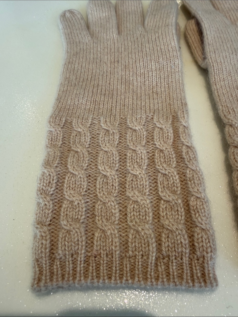 Cashmere Soft Cable-Knit Long Gloves in Light Beige